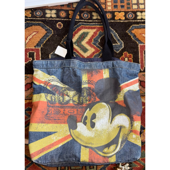 RARE Disney Parks Large Denim Tote Bag Mickey Brittany Flag UK like New - Picture 1 of 5
